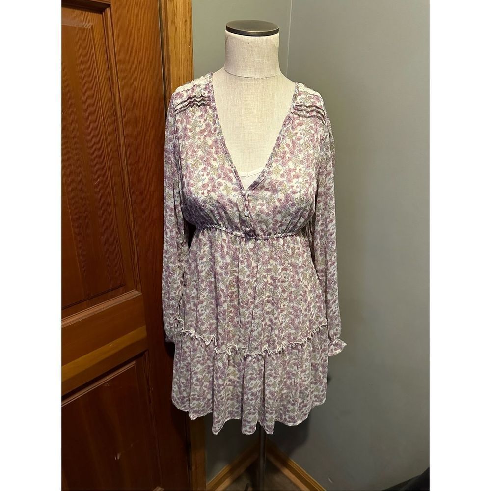 Altard State Womens Bohemian Tunic Dress Empire Waist Semi Sheer Floral Lined M